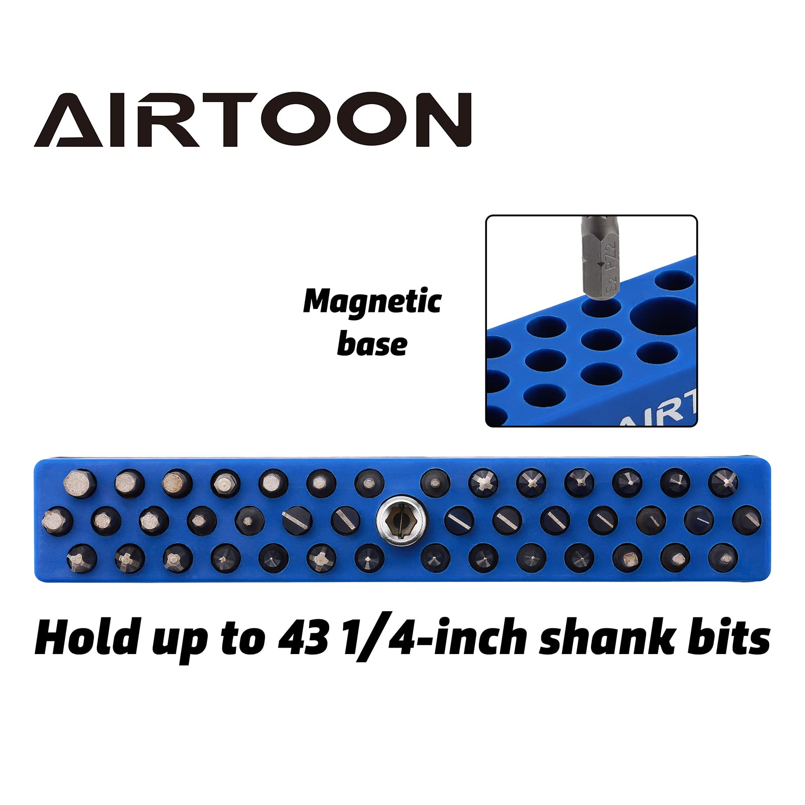 AIRTOON 4PCS 1/4" Magnetic Hex Bit Holder, 43 Holes Bit Storage with Strong Magnetic Base, Magnetic Screwdriver Bit Organizer, Red, Blue, Green and Orange
