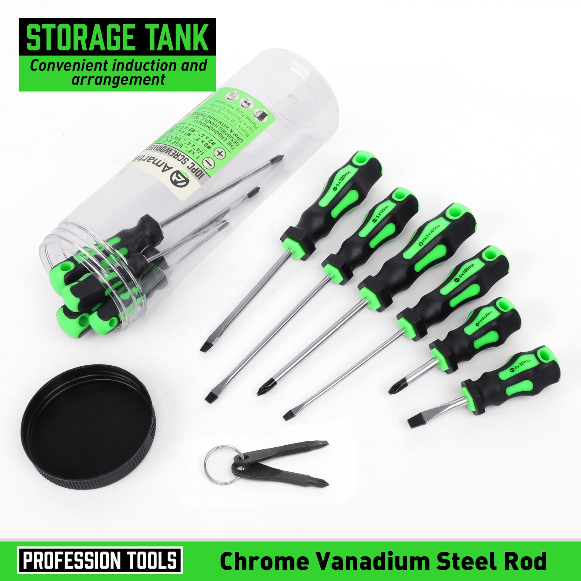 Amartisan 10-Piece Magnetic Screwdrivers Set, 5 Phillips and 5 Slotted Tips Professional Cushion Grip Screwdriver Set 2pcs Portable Multifunction Key Mini Screwdriver (Yellow)