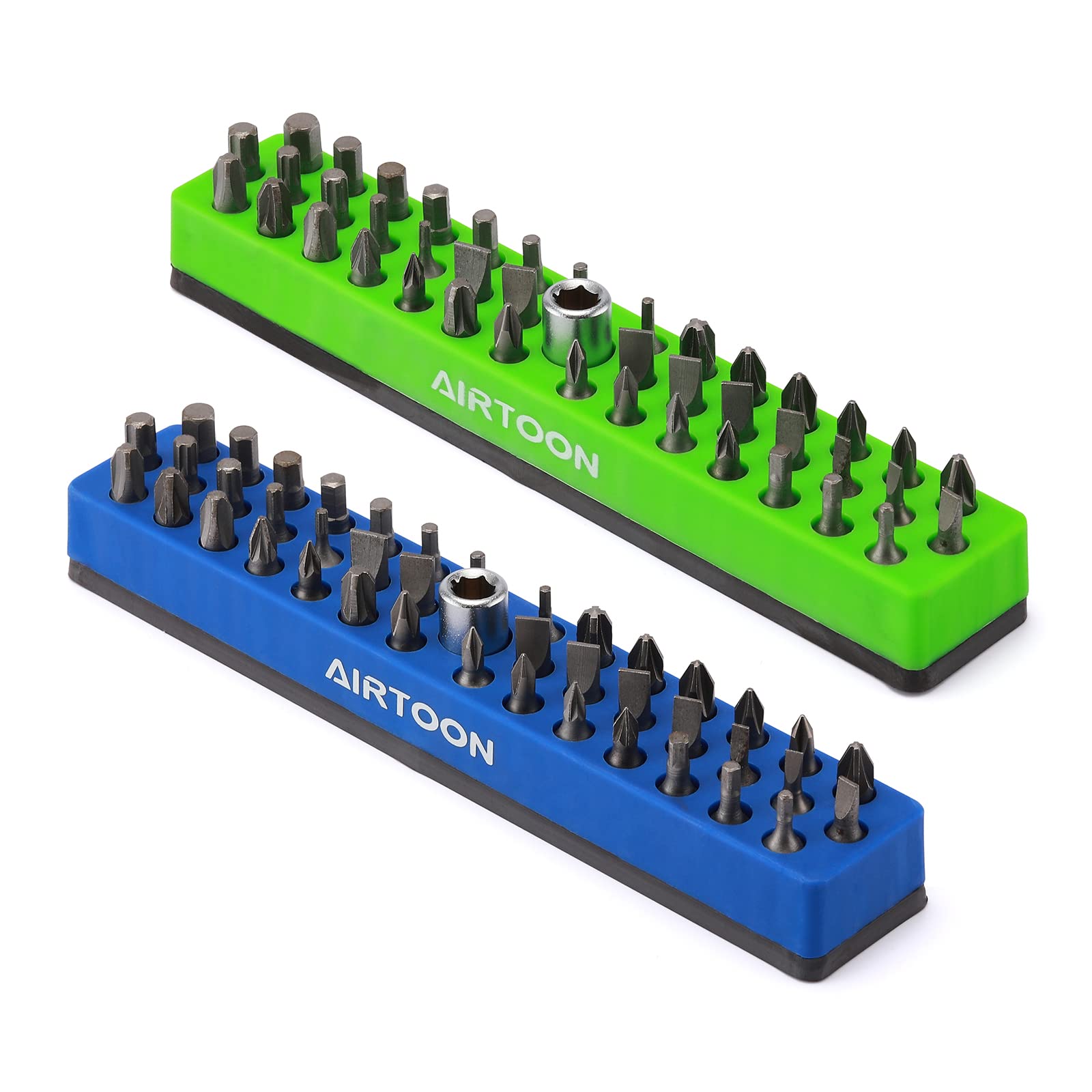 AIRTOON 4PCS 1/4" Magnetic Hex Bit Holder, 43 Holes Bit Storage with Strong Magnetic Base, Magnetic Screwdriver Bit Organizer, Red, Blue, Green and Orange