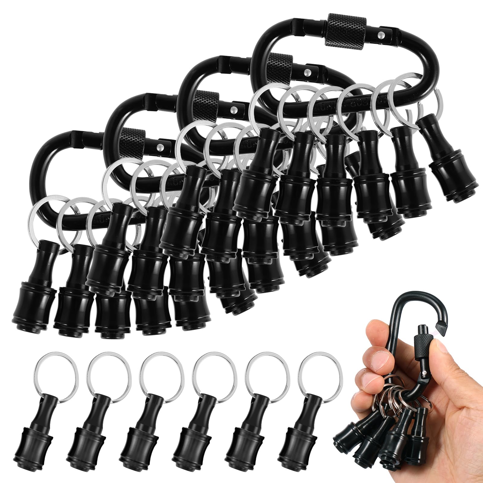 24Pcs Bit Holder Keychain 1/4inch Hex Shaft Screwdriver Bit Holder Portable Extension Bar Keychain Screw Adapter Aluminum Alloy Drill Extension Bit Holder with 4 Carabiner for Screw Driver