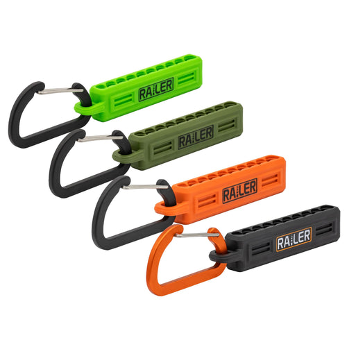 4 Pack Screwdriver Bit Holder Storage Organizer – Railer 10-Hole Bit Holder with Carabiner (Black/Orange/Camo Green/Hi-Vis Green)
