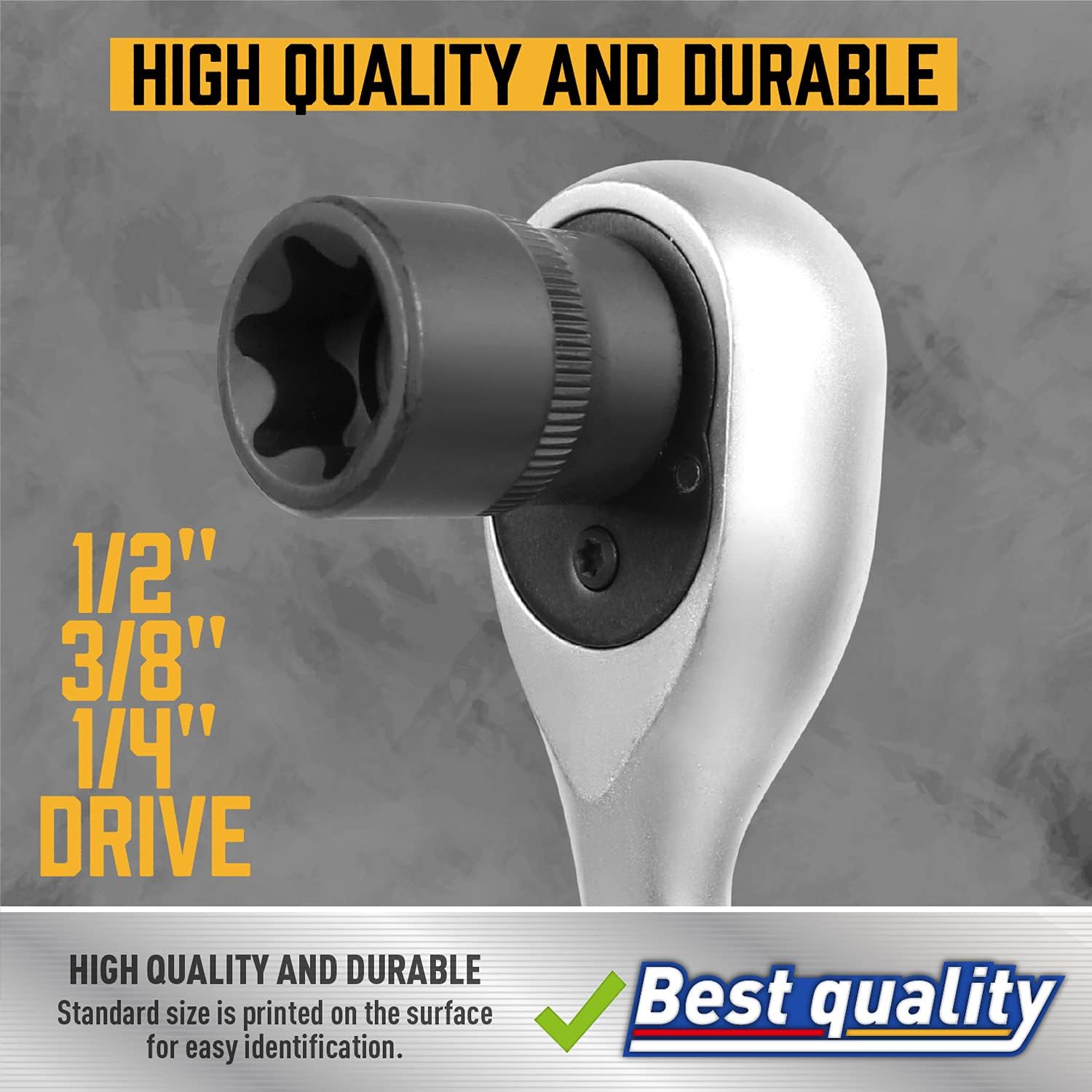 Amartisan 14 Pc Female E-Torx Star Socket Set/Rail, 1/4" 3/8" 1/2" Drive, E24 External Torque Socket Set