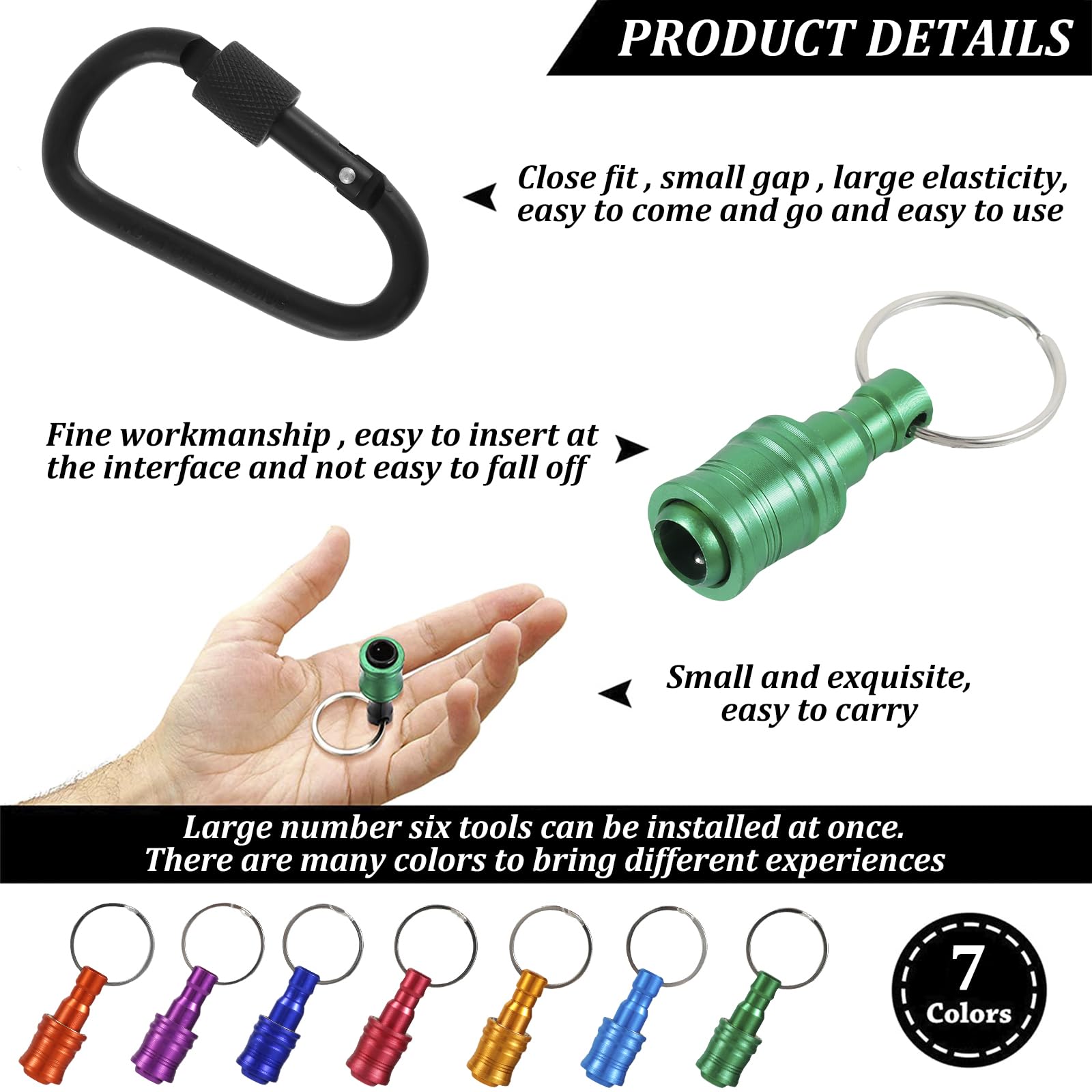 18Pcs Bit Holder Key Chain Carabiner Drill Bit Holder Keychain 1/4 inch Hex Shank Screwdriver Bit Holders Portable Aluminum Alloy Bits Holder for Impact Driver Drill Bits Quick Release Gifts for Men