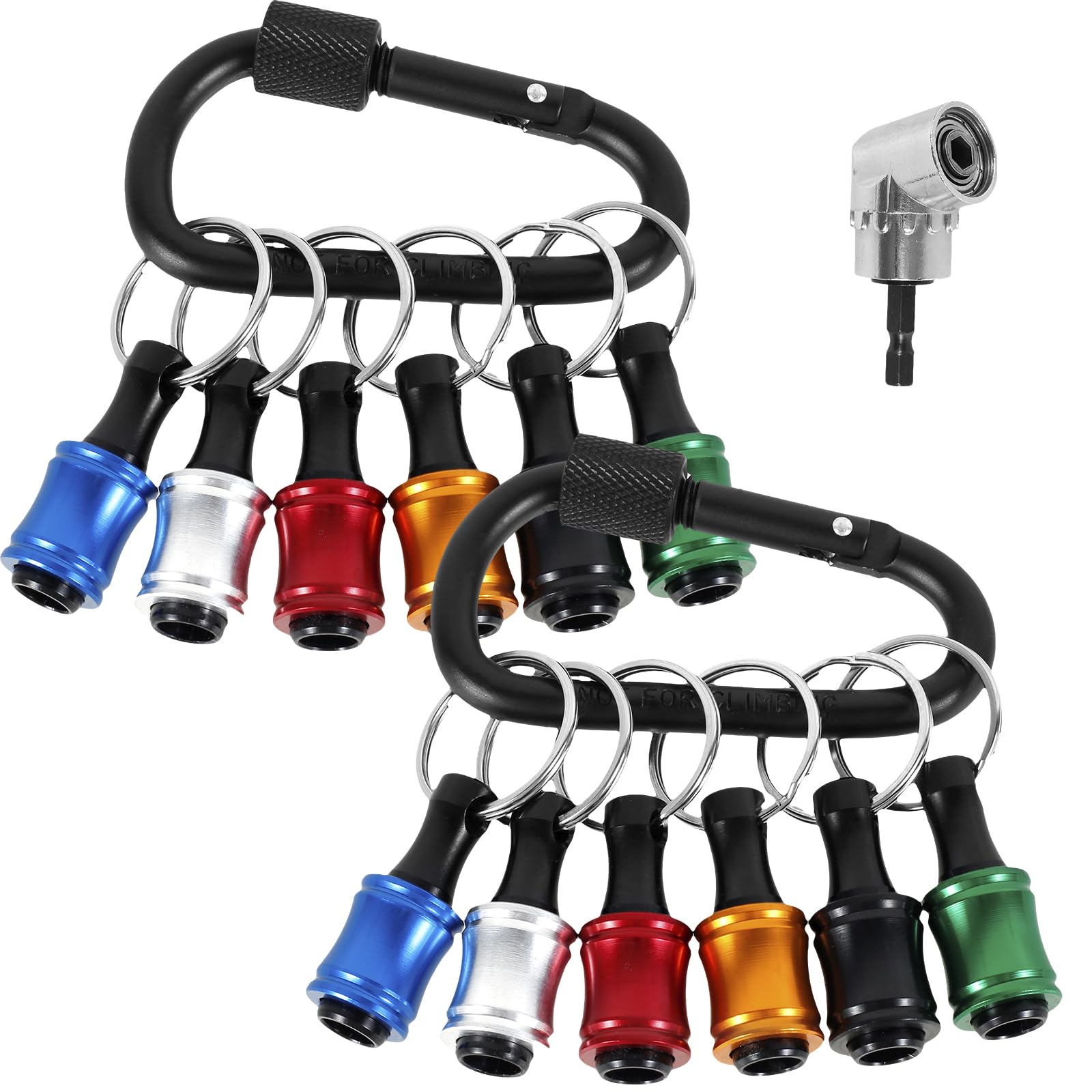 18Pcs Bit Holder Key Chain Carabiner Drill Bit Holder Keychain 1/4 inch Hex Shank Screwdriver Bit Holders Portable Aluminum Alloy Bits Holder for Impact Driver Drill Bits Quick Release Gifts for Men