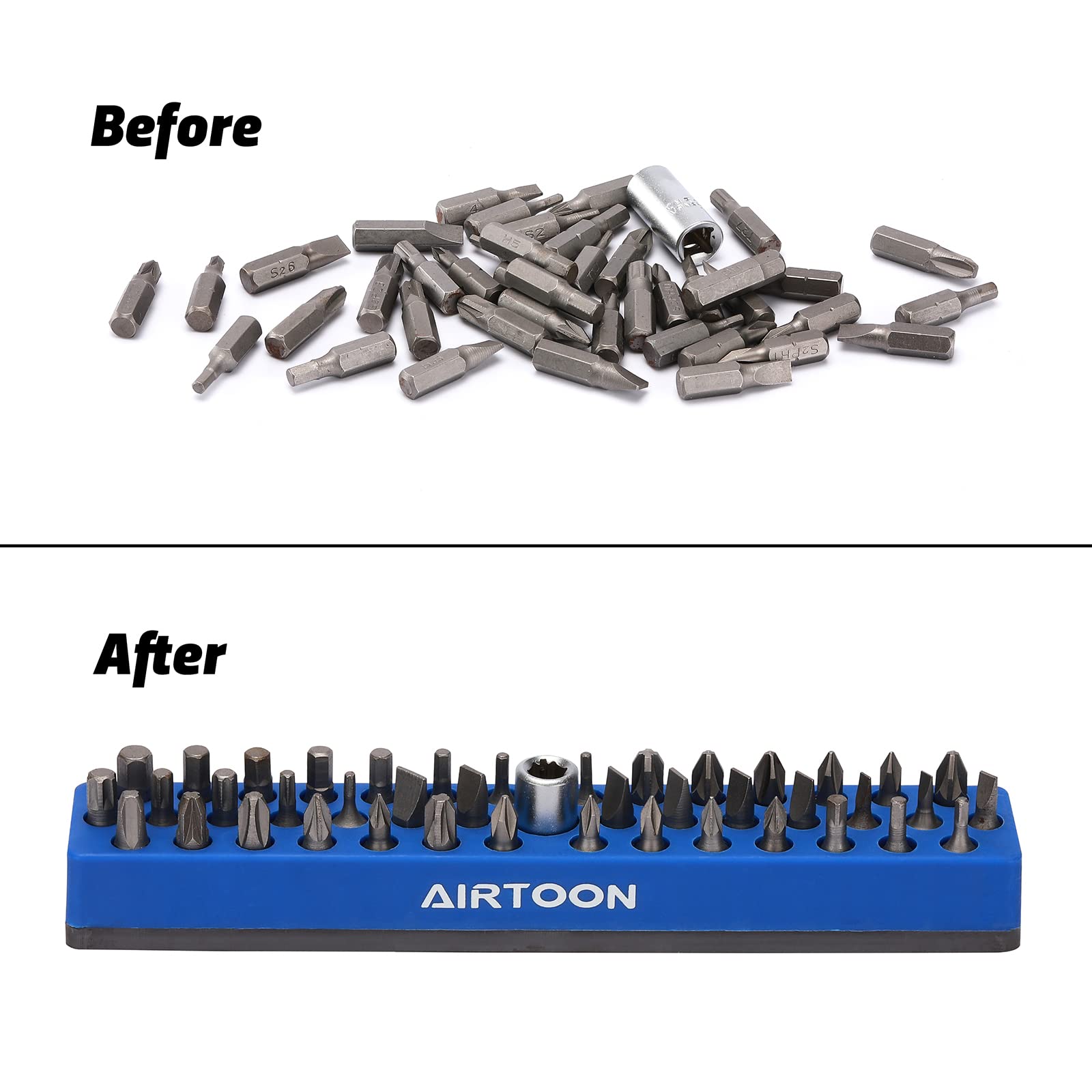 AIRTOON 4PCS 1/4" Magnetic Hex Bit Holder, 43 Holes Bit Storage with Strong Magnetic Base, Magnetic Screwdriver Bit Organizer, Red, Blue, Green and Orange