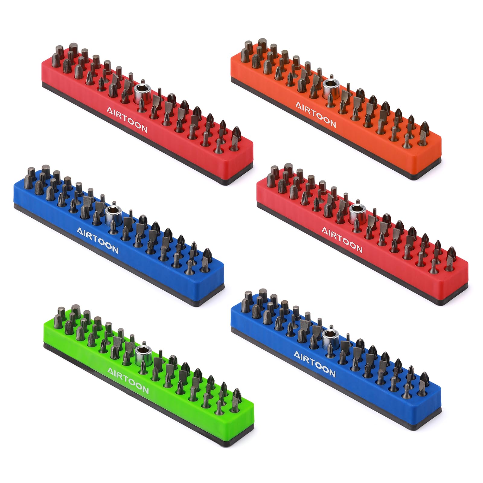 AIRTOON 4PCS 1/4" Magnetic Hex Bit Holder, 43 Holes Bit Storage with Strong Magnetic Base, Magnetic Screwdriver Bit Organizer, Red, Blue, Green and Orange