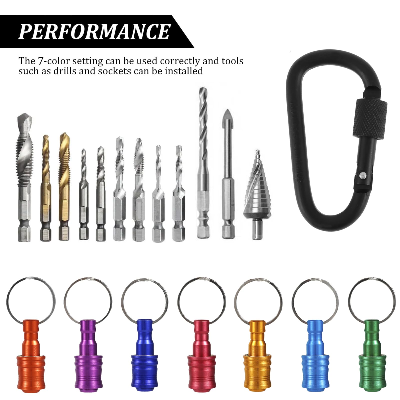 18Pcs Bit Holder Key Chain Carabiner Drill Bit Holder Keychain 1/4 inch Hex Shank Screwdriver Bit Holders Portable Aluminum Alloy Bits Holder for Impact Driver Drill Bits Quick Release Gifts for Men