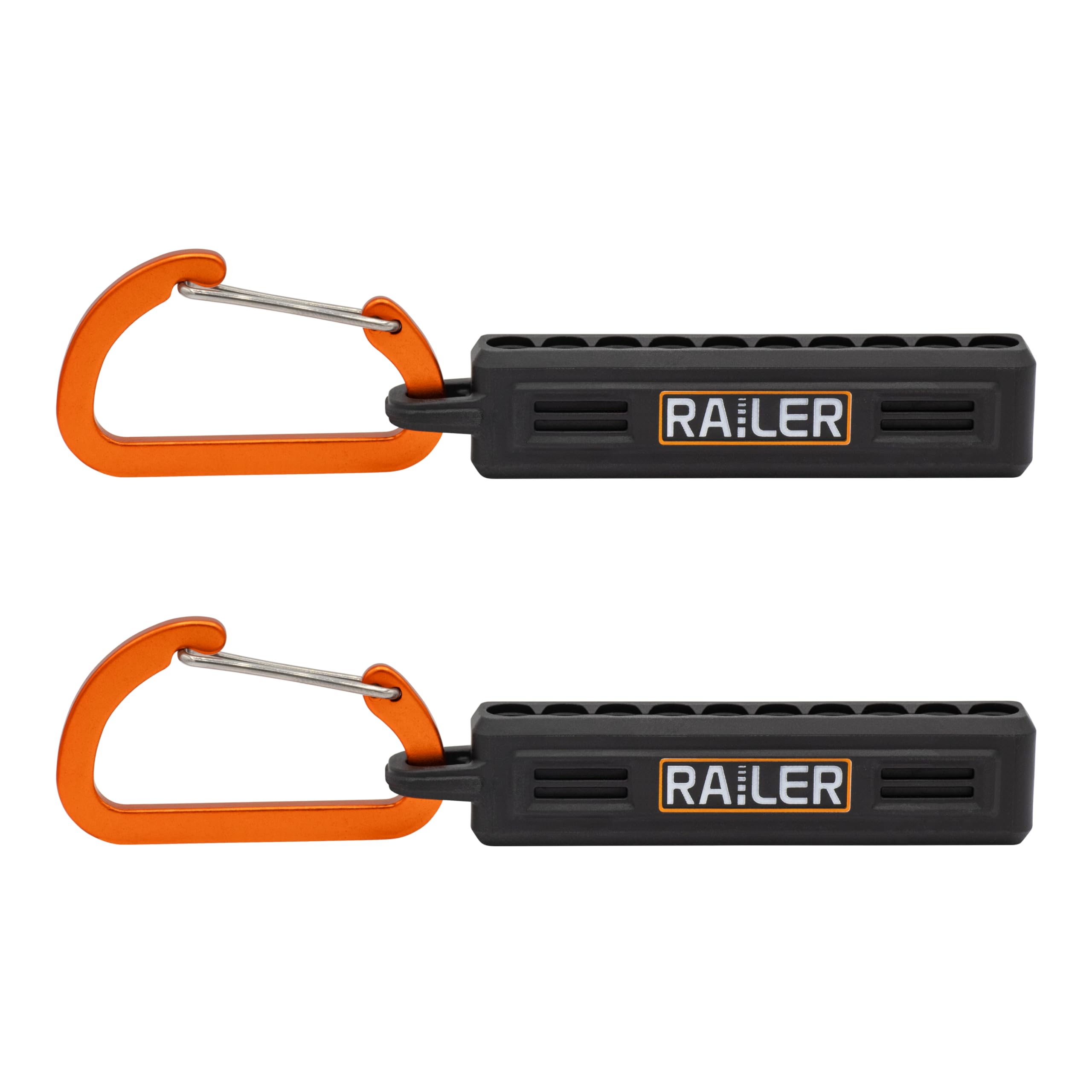 4 Pack Screwdriver Bit Holder Storage Organizer – Railer 10-Hole Bit Holder with Carabiner (Black/Orange/Camo Green/Hi-Vis Green)