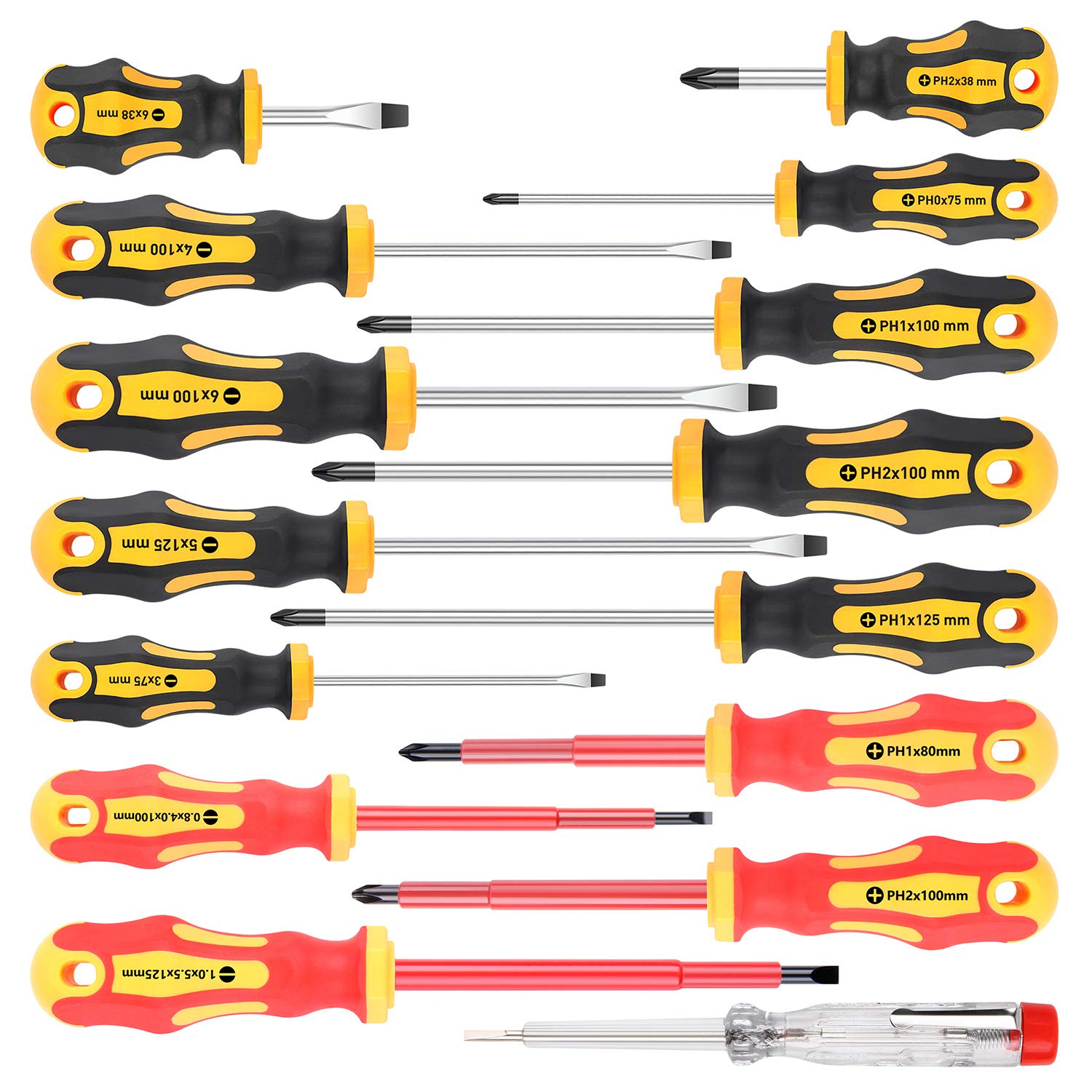 Amartisan 10-Piece Magnetic Screwdrivers Set, 5 Phillips and 5 Slotted Tips Professional Cushion Grip Screwdriver Set 2pcs Portable Multifunction Key Mini Screwdriver (Yellow)