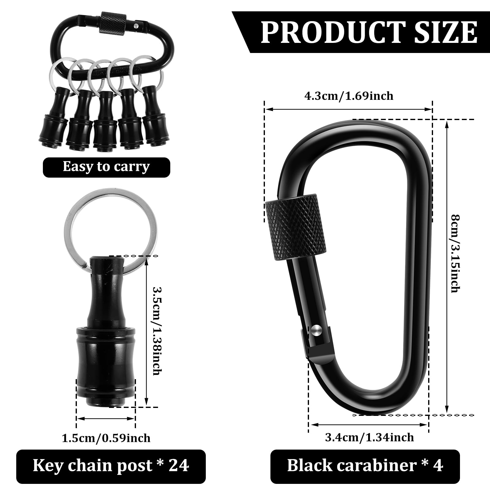24Pcs Bit Holder Keychain 1/4inch Hex Shaft Screwdriver Bit Holder Portable Extension Bar Keychain Screw Adapter Aluminum Alloy Drill Extension Bit Holder with 4 Carabiner for Screw Driver