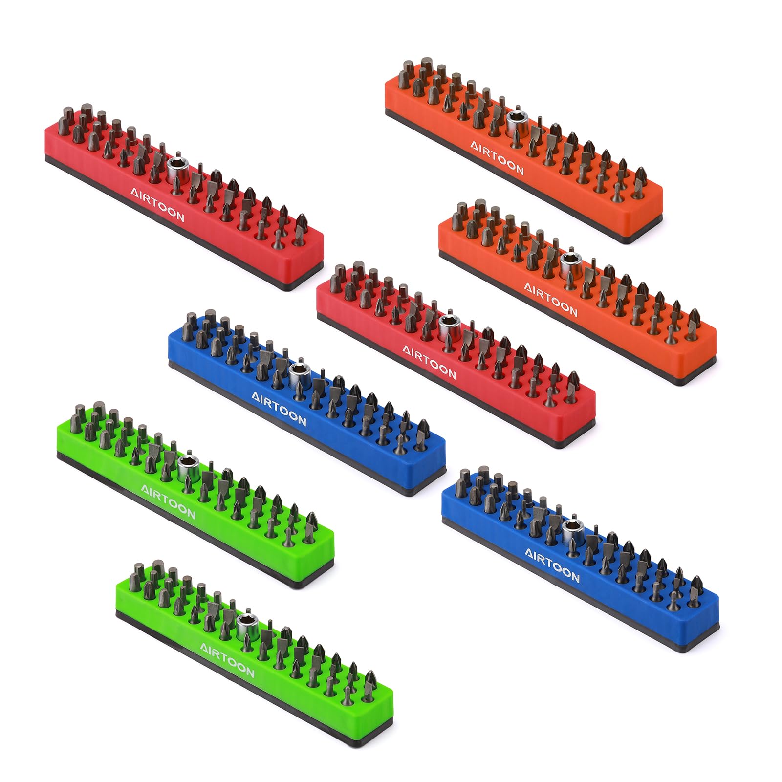 AIRTOON 4PCS 1/4" Magnetic Hex Bit Holder, 43 Holes Bit Storage with Strong Magnetic Base, Magnetic Screwdriver Bit Organizer, Red, Blue, Green and Orange
