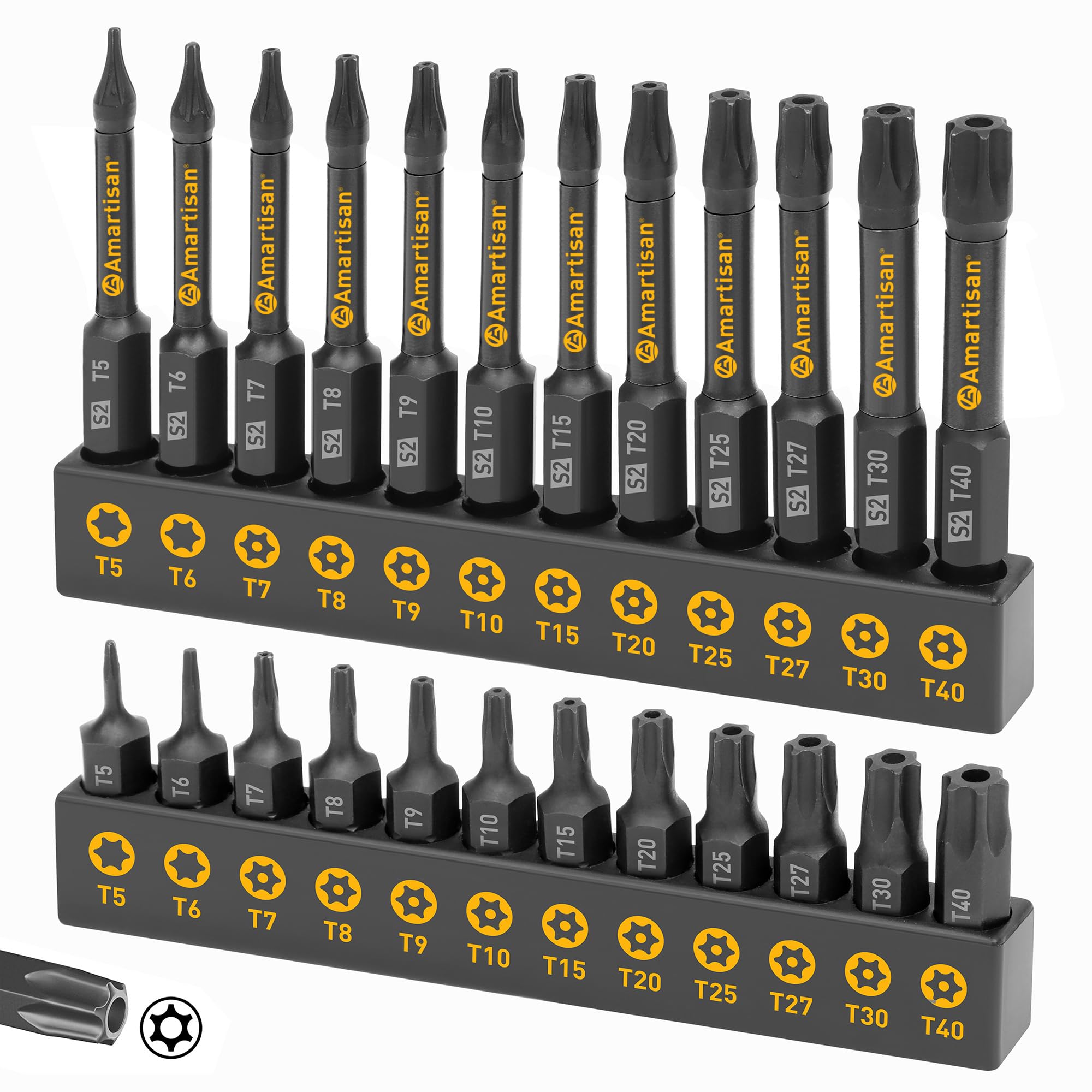Amartisan 20-Piece Hex Head Allen Wrench Drill Bit Set, Metric and SAE S2 Steel Hex Bits Set, Magnetic Tips, 2.3" Long With Storage box. (20-Piece Hex Bit Set - NEW)