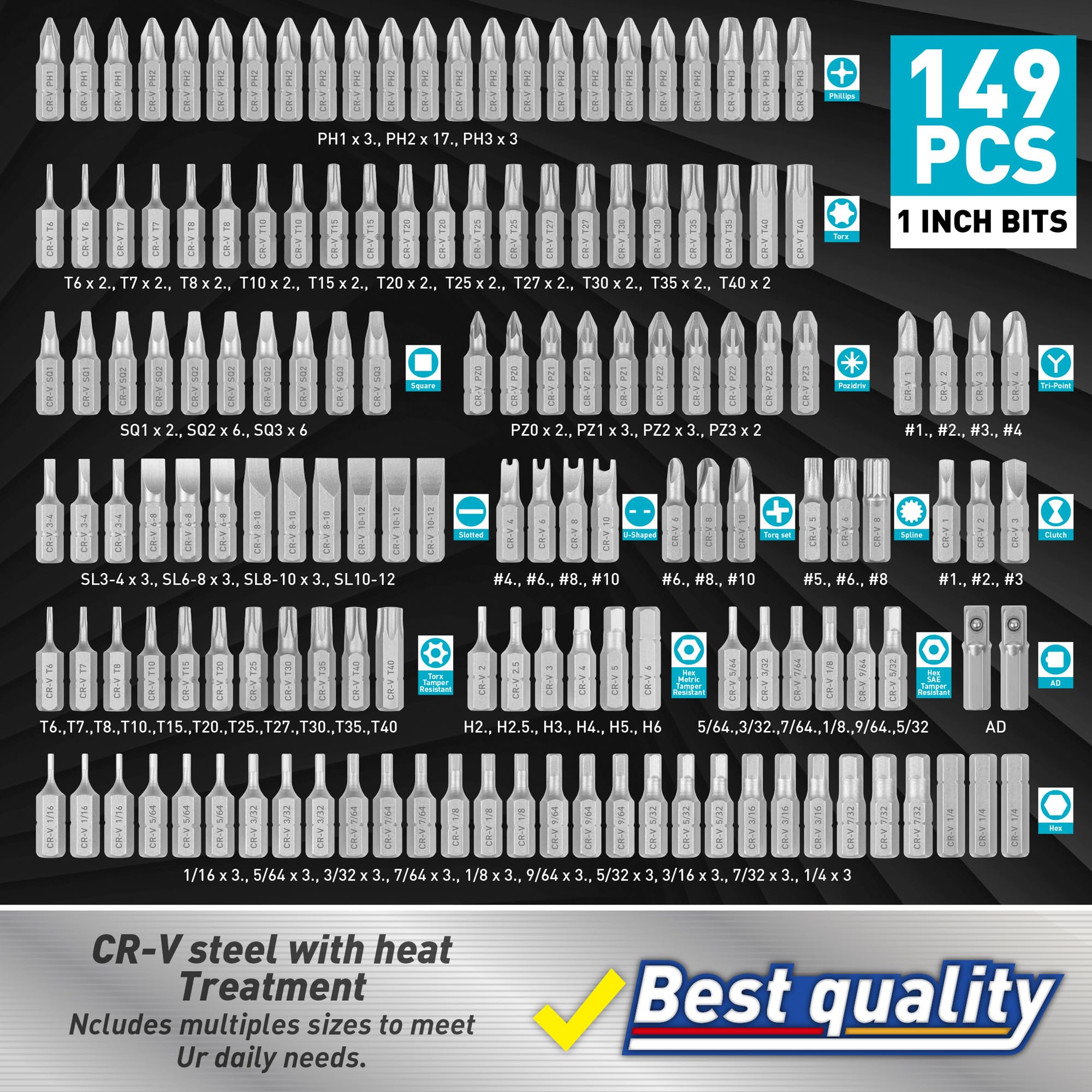 Amartisan 20-Piece Hex Head Allen Wrench Drill Bit Set, Metric and SAE S2 Steel Hex Bits Set, Magnetic Tips, 2.3" Long With Storage box. (20-Piece Hex Bit Set - NEW)