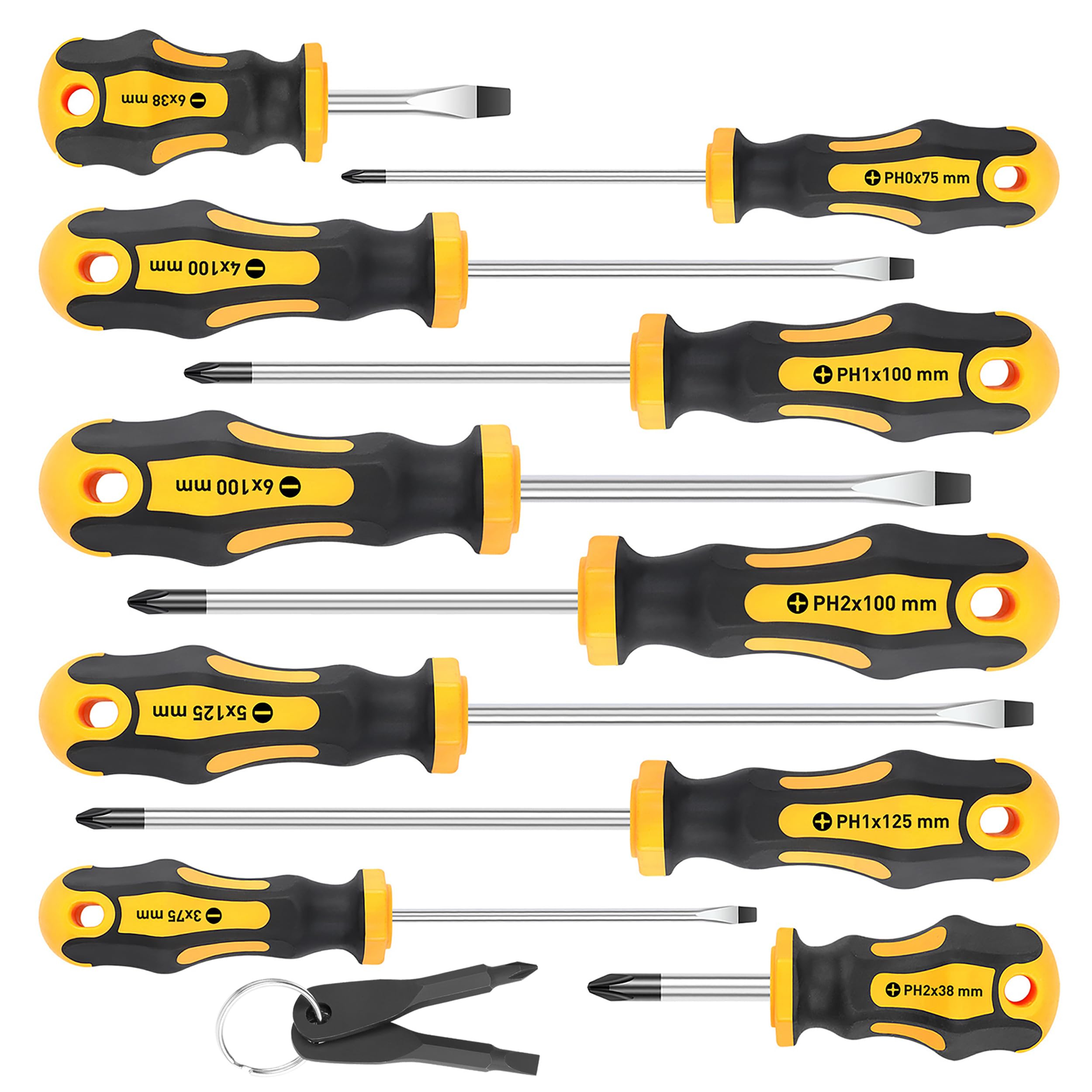 Amartisan 10-Piece Magnetic Screwdrivers Set, 5 Phillips and 5 Slotted Tips Professional Cushion Grip Screwdriver Set 2pcs Portable Multifunction Key Mini Screwdriver (Yellow)