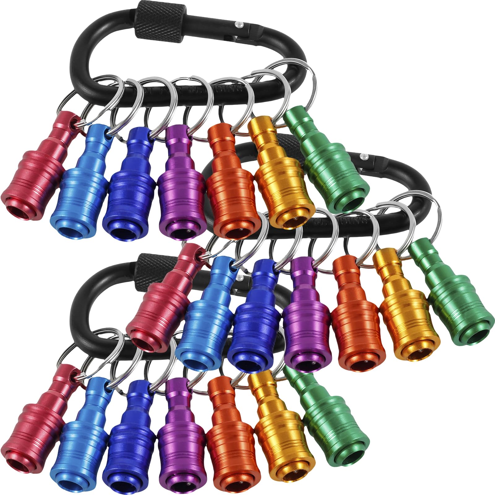 18Pcs Bit Holder Key Chain Carabiner Drill Bit Holder Keychain 1/4 inch Hex Shank Screwdriver Bit Holders Portable Aluminum Alloy Bits Holder for Impact Driver Drill Bits Quick Release Gifts for Men